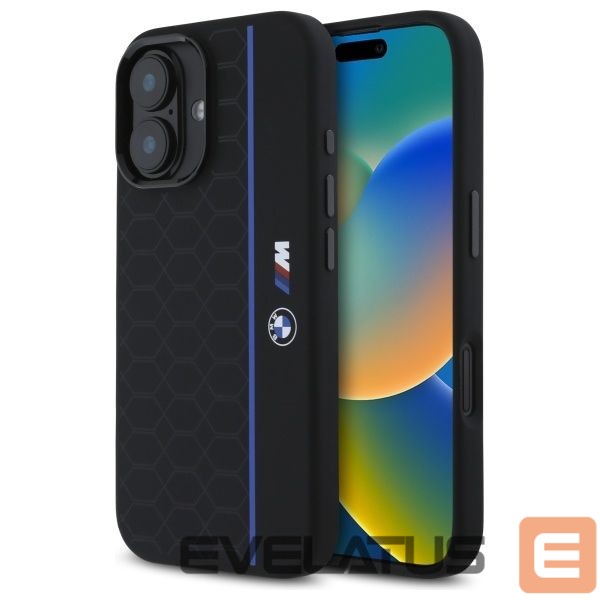 Kitas telefono priedas BMW BMW BMHMP16S23SHEB iPhone 16 6.1" black/black hardcase Silicone Hexagon Blue Line MagSafe