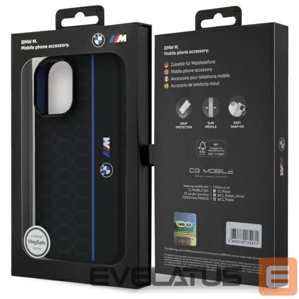 Kitas telefono priedas BMW BMW BMHMP16S23SHEB iPhone 16 6.1" black/black hardcase Silicone Hexagon Blue Line MagSafe