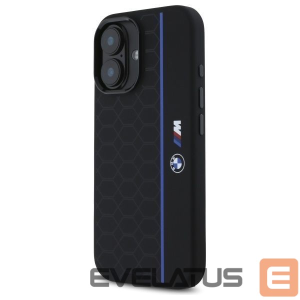 Kitas telefono priedas BMW BMW BMHMP16S23SHEB iPhone 16 6.1" black/black hardcase Silicone Hexagon Blue Line MagSafe