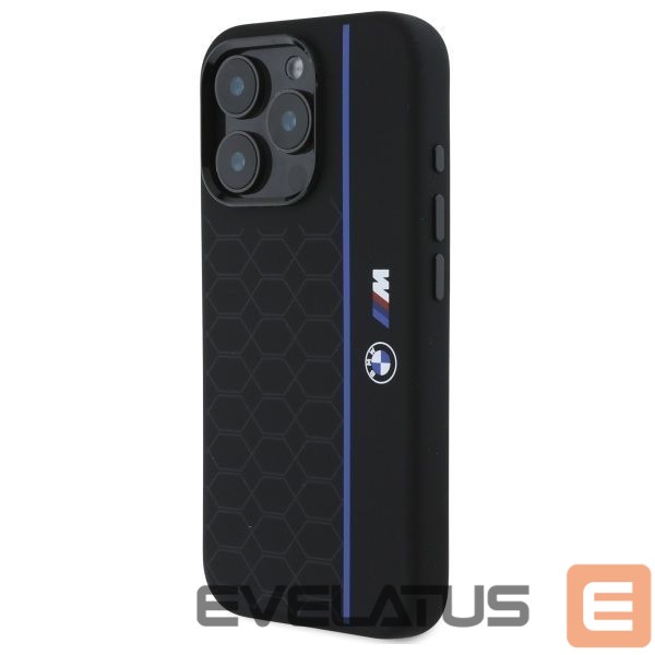 Kitas telefono priedas BMW BMW BMHMP16X23SHEB iPhone 16 Pro Max 6.9" black/black hardcase Silicone Hexagon Blue Line MagSafe