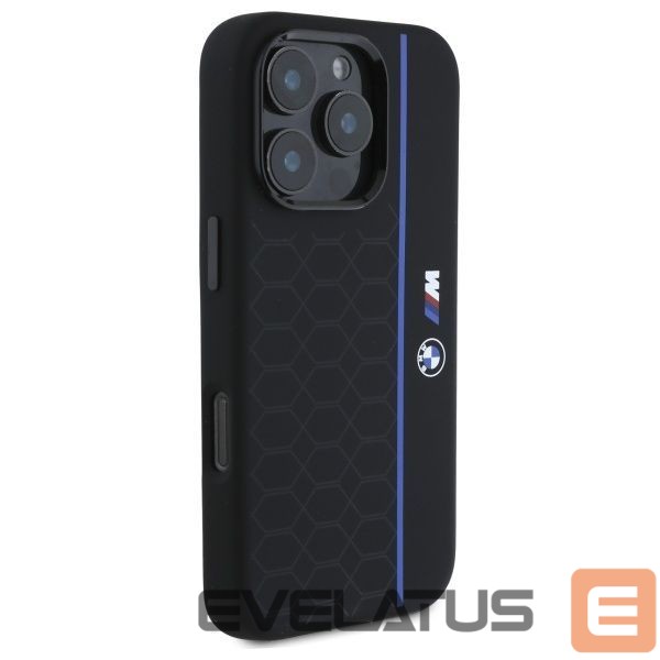 Kitas telefono priedas BMW BMW BMHMP16X23SHEB iPhone 16 Pro Max 6.9" black/black hardcase Silicone Hexagon Blue Line MagSafe
