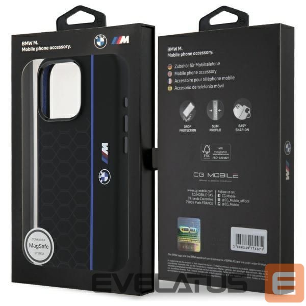 Kitas telefono priedas BMW BMW BMHMP16X23SHEB iPhone 16 Pro Max 6.9" black/black hardcase Silicone Hexagon Blue Line MagSafe