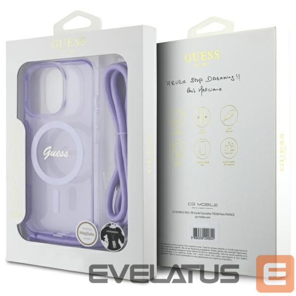 Kitas telefono priedas Guess Guess Crossbody Cord Script MagSafe Case for iPhone 16 Pro - Purple