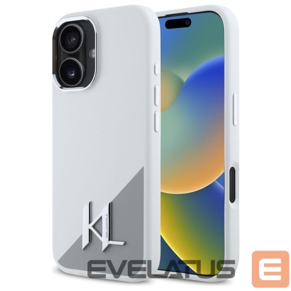 Kitas telefono priedas Karl Lagerfeld Karl Lagerfeld Silicone Initial Metal Logo MagSafe iPhone 16 Case - White