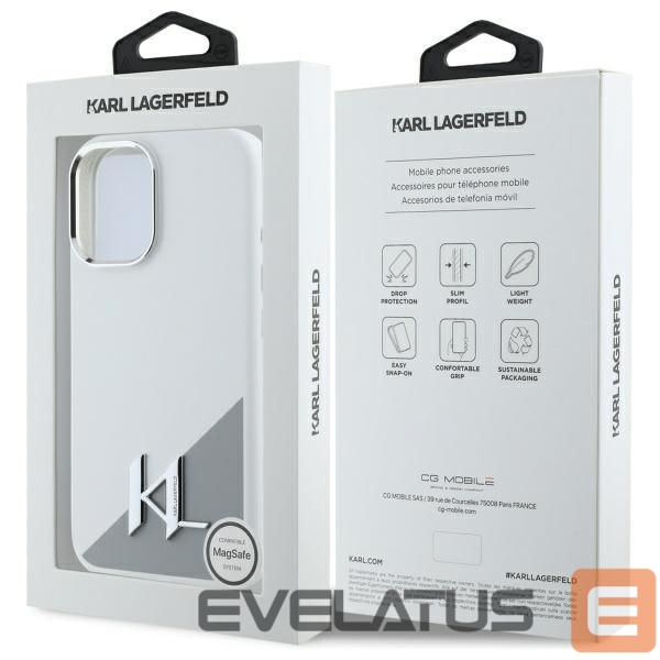 Kitas telefono priedas Karl Lagerfeld Karl Lagerfeld Silicone Initial Metal Logo MagSafe iPhone 16 Case - White