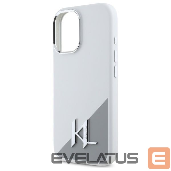 Kitas telefono priedas Karl Lagerfeld Karl Lagerfeld Silicone Initial Metal Logo MagSafe iPhone 16 Case - White