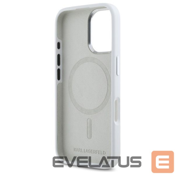 Kitas telefono priedas Karl Lagerfeld Karl Lagerfeld Silicone Initial Metal Logo MagSafe iPhone 16 Case - White