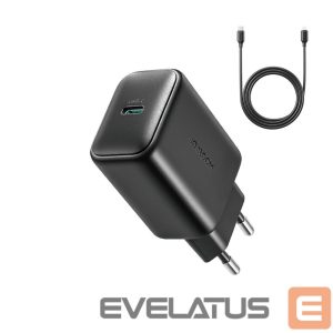 Adapteriai Joyroom  Joyroom JR-TCF23 network charger USB-C 25W SFC / PPS / PD - black + USB-C / USB-C cable 1m 