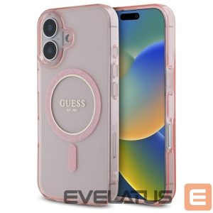 Kitas telefono priedas Guess  Guess GUHMP16SHFGEREP iPhone 16 6.1" pink/pink hardcase IML Glitter Circle MagSafe