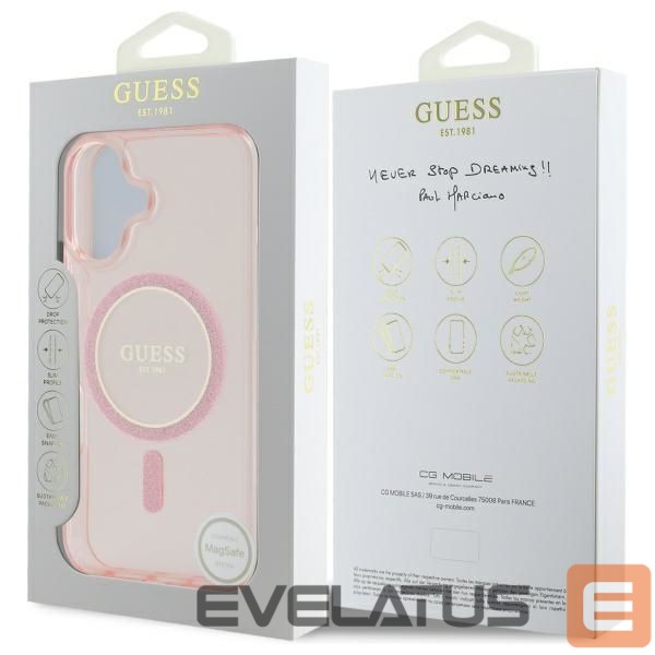 Kitas telefono priedas Guess Guess GUHMP16SHFGEREP iPhone 16 6.1" pink/pink hardcase IML Glitter Circle MagSafe
