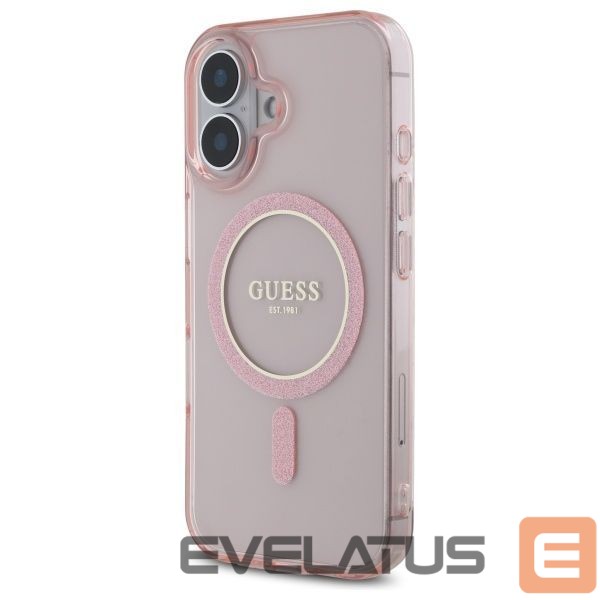 Kitas telefono priedas Guess Guess GUHMP16SHFGEREP iPhone 16 6.1" pink/pink hardcase IML Glitter Circle MagSafe