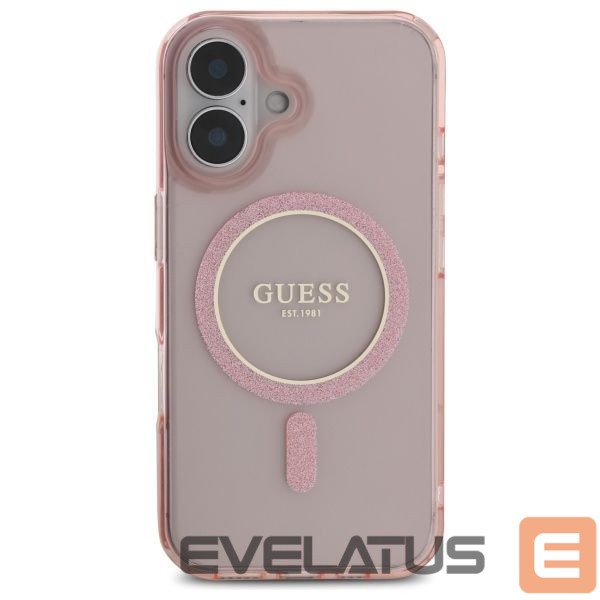 Kitas telefono priedas Guess Guess GUHMP16SHFGEREP iPhone 16 6.1" pink/pink hardcase IML Glitter Circle MagSafe