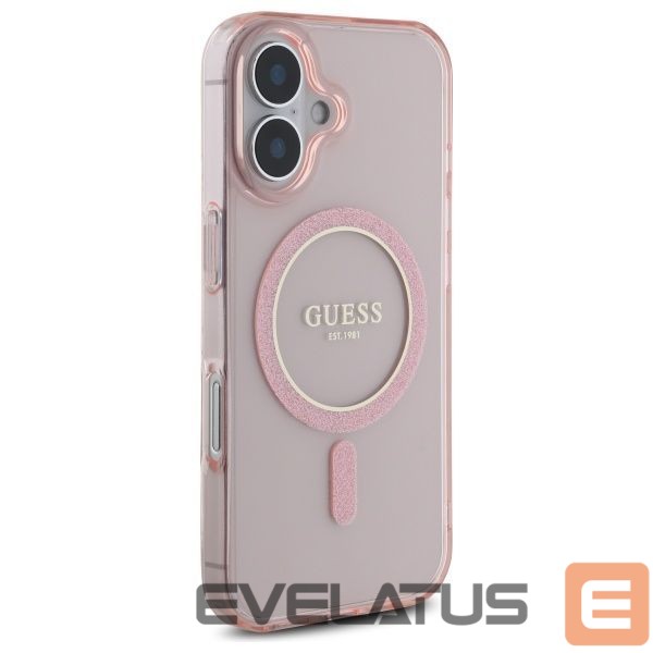 Kitas telefono priedas Guess Guess GUHMP16SHFGEREP iPhone 16 6.1" pink/pink hardcase IML Glitter Circle MagSafe