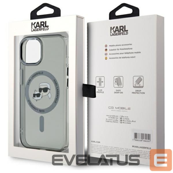 Kitas telefono priedas Karl Lagerfeld Karl Lagerfeld KLHMP15SHLSKCK iPhone 15 6.1" black/black hardcase IML Metal Karl&Choupette Head MagSafe