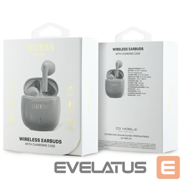 Kitas telefono priedas Guess Guess Bluetooth headphones GUTWSJ14ESGE TWS + docking station taupe Printed Classic Logo