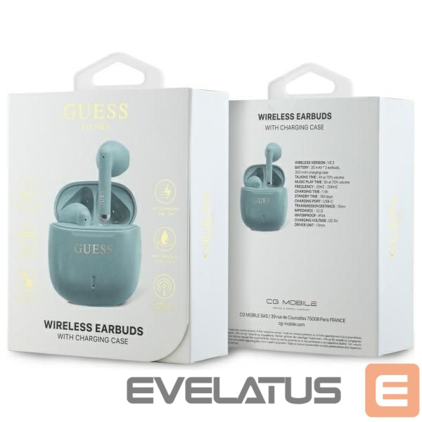 Kitas telefono priedas Guess Guess Bluetooth headphones GUTWSJ14ESGQ TWS + docking station turquoise/turquoise Printed Classic Logo