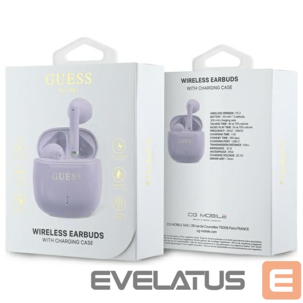 Kitas telefono priedas Guess Guess Bluetooth headphones GUTWSJ14ESGU TWS + docking station purple/purple Printed Classic Logo