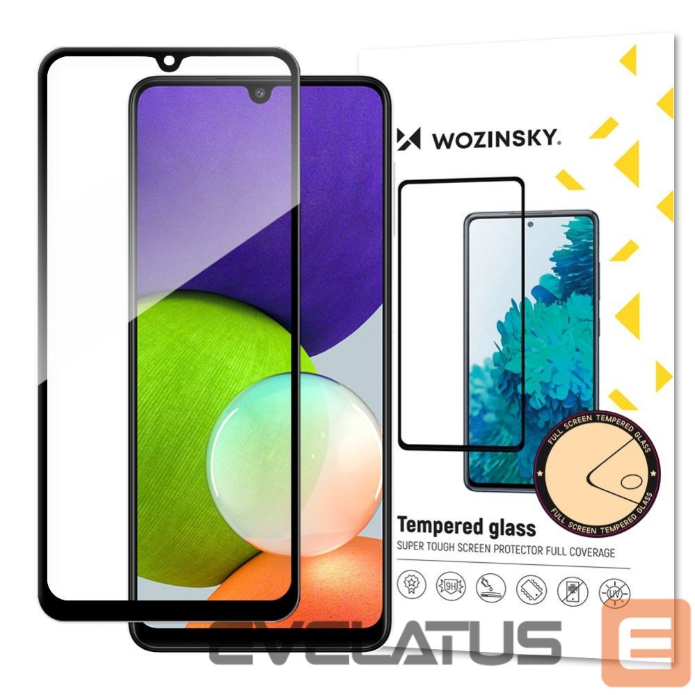 Apsauginiai stiklai Wozinsky Wozinsky Tempered Glass Full Glue Super Tough Screen Protector Full Coveraged with Frame Case Friendly for Samsung Galaxy A22 4G black