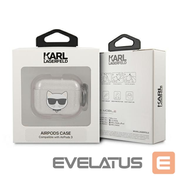Nugarėlės dėklai Karl Lagerfeld Karl Lagerfeld KLA3UCHGS AirPods 3 cover srebrny/silver Glitter Choupette
