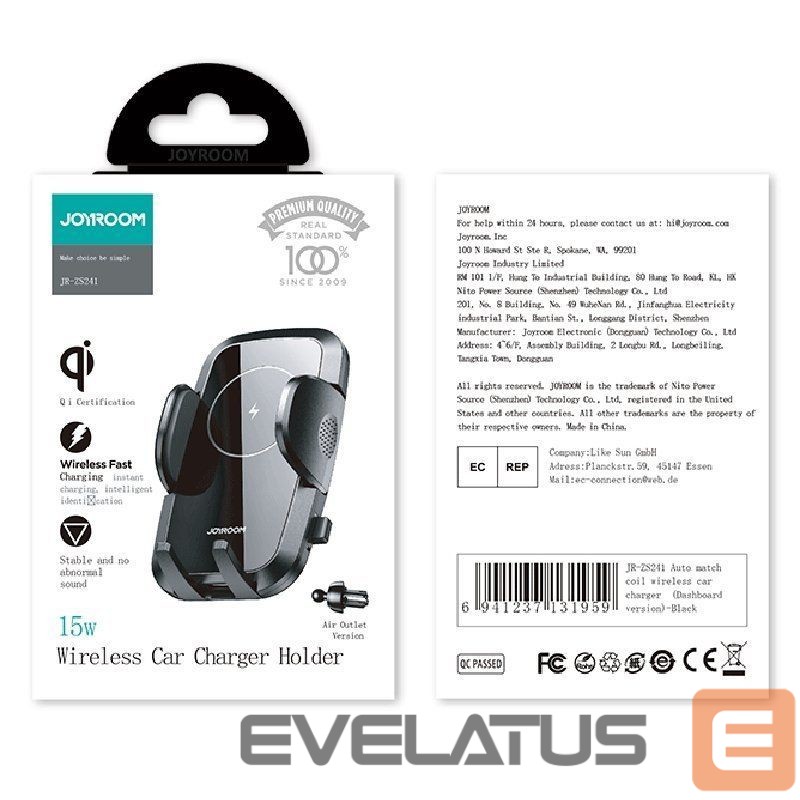 Automobiliniai įkrovikliai Joyroom Joyroom car air vent holder Qi wireless charger 15W black (JR-ZS241)