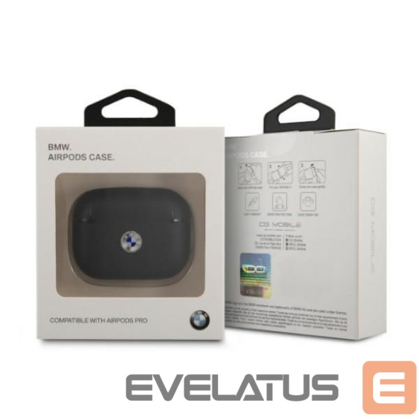 Nugarėlės dėklai BMW - BMW BMAPSSLBK AirPods Pro cover czarny/black Geniune Leather Silver Logo Black