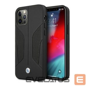 Nugarėlės dėklai BMW  BMW Leather Perforated Sides Case for iPhone 12 Pro Max - Black 