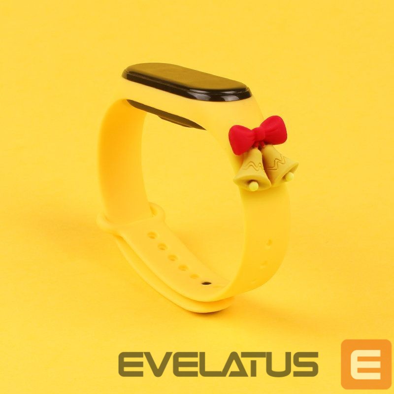 Nugarėlės dėklai Hurtel Strap Xmas for Xiaomi Mi Band 3 / 4 Christmas Silicone Bracelet Strap with Bells - Yellow