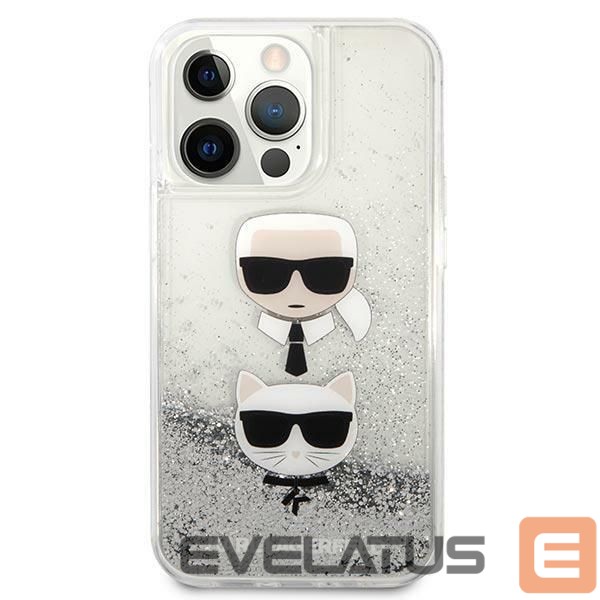 Nugarėlės dėklai Karl Lagerfeld Karl Lagerfeld Liquid Glitter Karl&Choupette Head case for iPhone 13 Pro Max - silver