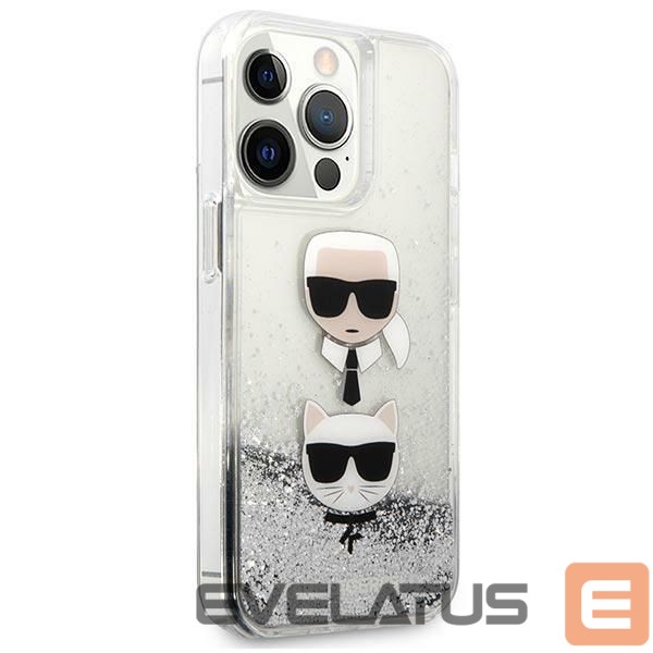Nugarėlės dėklai Karl Lagerfeld Karl Lagerfeld Liquid Glitter Karl&Choupette Head case for iPhone 13 Pro Max - silver