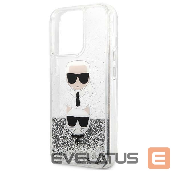 Nugarėlės dėklai Karl Lagerfeld Karl Lagerfeld Liquid Glitter Karl&Choupette Head case for iPhone 13 Pro Max - silver