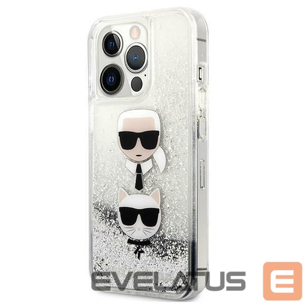 Nugarėlės dėklai Karl Lagerfeld Karl Lagerfeld Liquid Glitter Karl&Choupette Head case for iPhone 13 Pro Max - silver