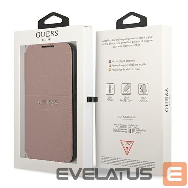 Nugarėlės dėklai Guess Guess GUBKS22MPSASBPI S22+ S906 pink/pink book Saffiano Stripes