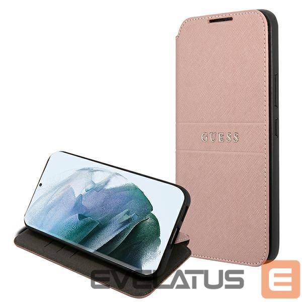 Nugarėlės dėklai Guess Guess GUBKS22MPSASBPI S22+ S906 pink/pink book Saffiano Stripes