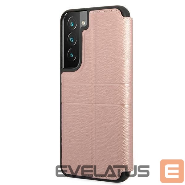 Nugarėlės dėklai Guess Guess GUBKS22MPSASBPI S22+ S906 pink/pink book Saffiano Stripes