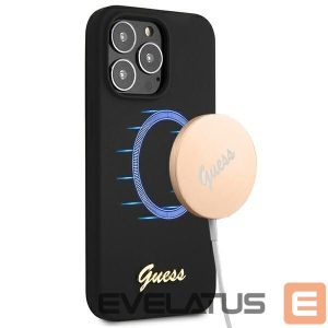 Nugarėlės dėklai Guess  Guess GUHMP13LLSLMGBK iPhone 13 Pro / 13 6.1" black/black hardcase Silicone Script Gold Logo MagSafe 