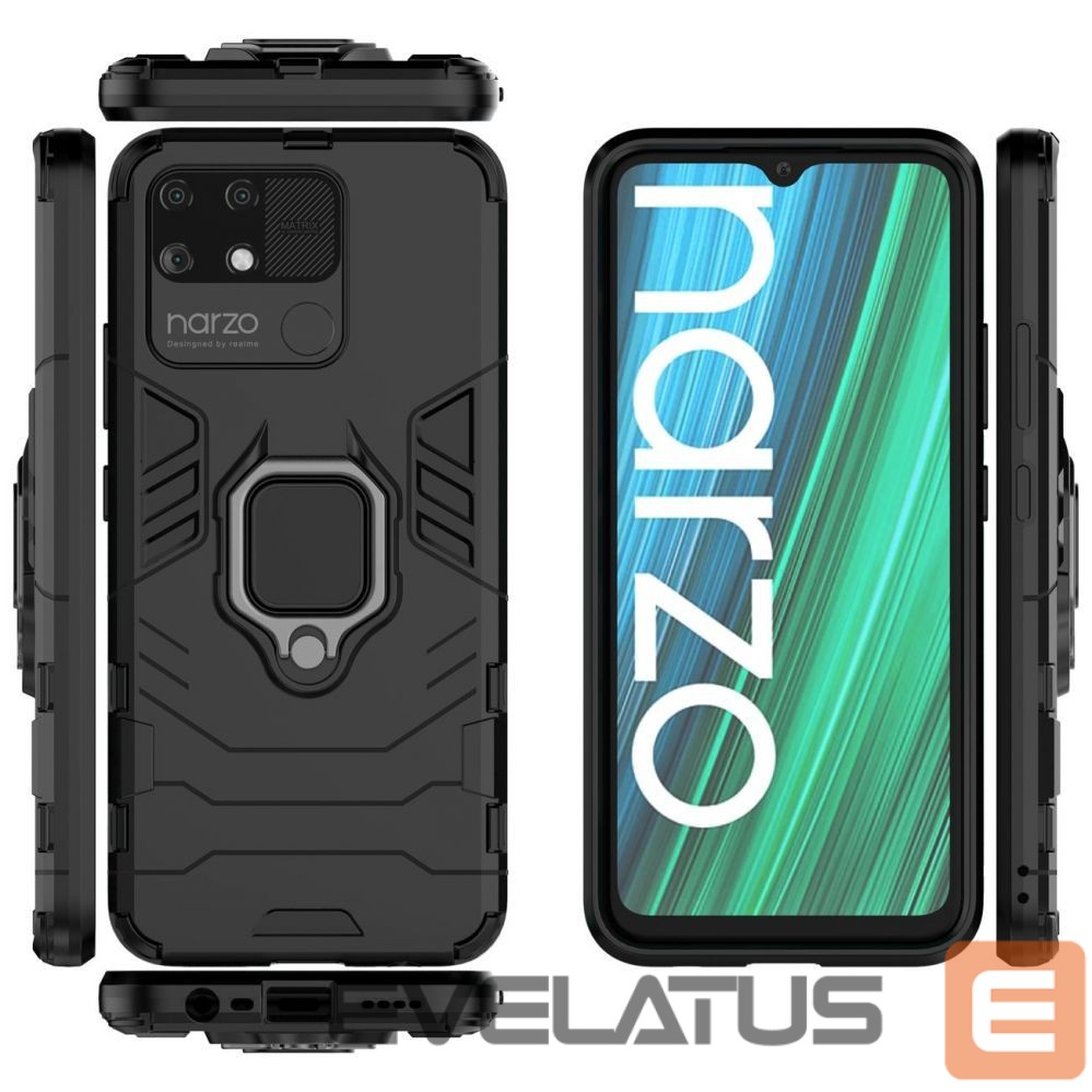 Nugarėlės dėklai Hurtel Ring Armor tough hybrid case cover + magnetic holder Realme Narzo 50A black