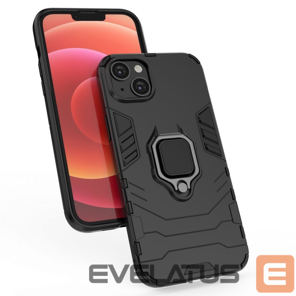 Nugarėlės dėklai Hurtel Ring Armor case for iPhone 14 armored cover magnetic holder ring black
