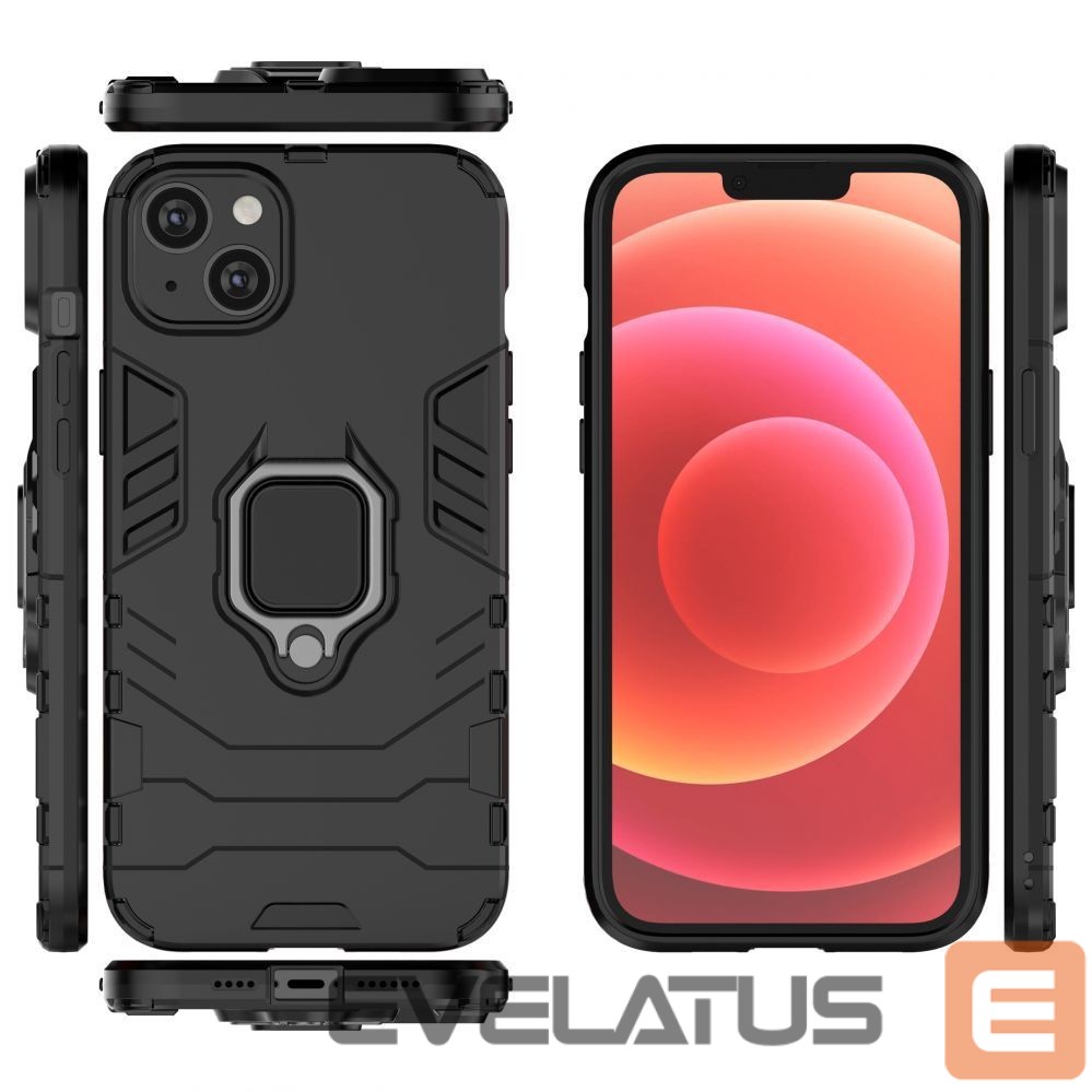 Nugarėlės dėklai Hurtel Ring Armor case for iPhone 14 armored cover magnetic holder ring black