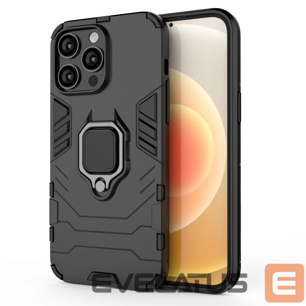 Nugarėlės dėklai Hurtel Ring Armor case for iPhone 14 Pro Max armored cover magnetic holder ring black