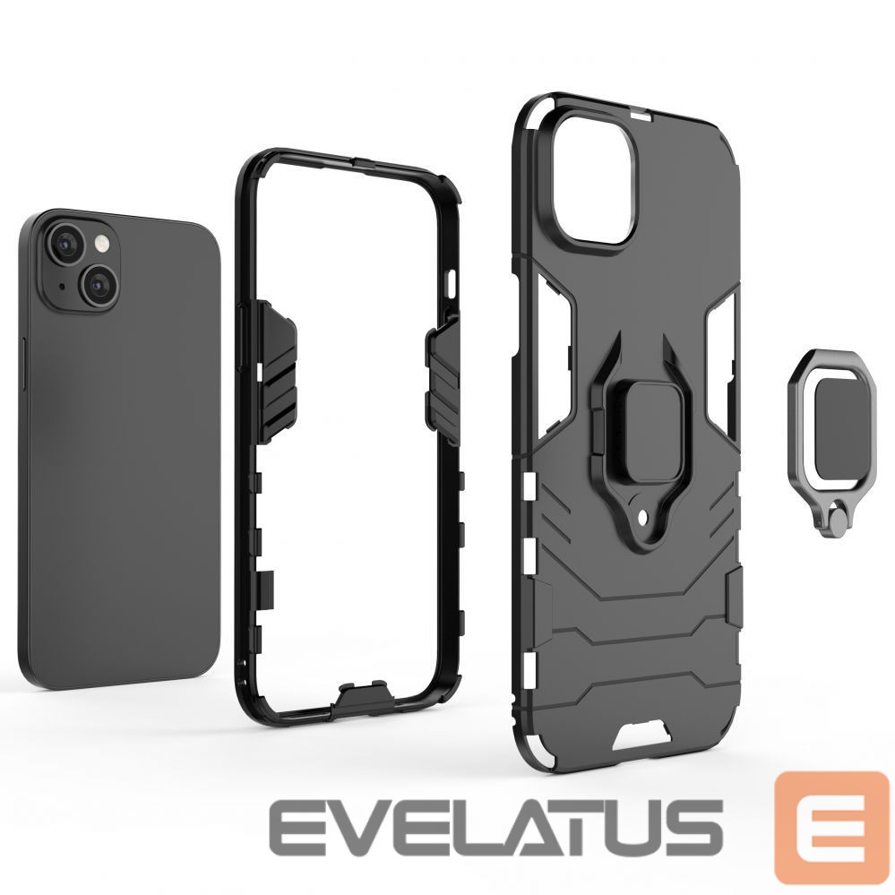 Nugarėlės dėklai Hurtel Ring Armor case for iPhone 14 Pro Max armored cover magnetic holder ring black