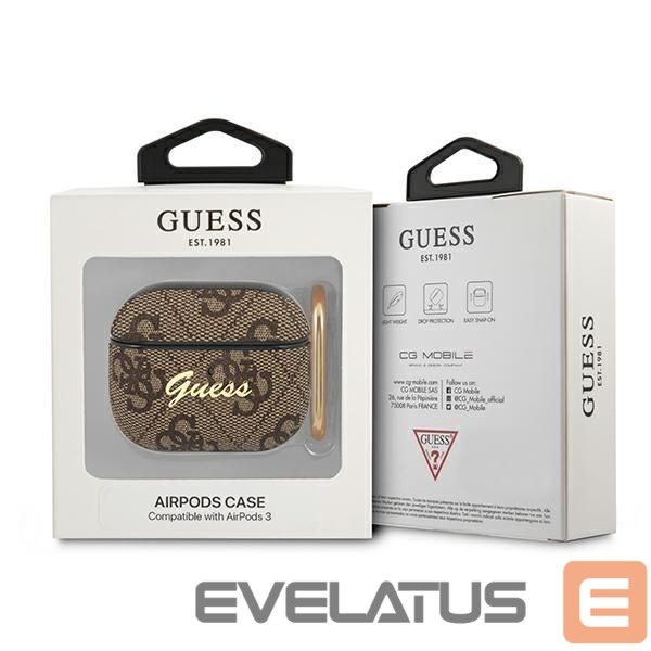 Nugarėlės dėklai Guess Guess GUA34GSMW AirPods 3 cover brązowy/brown 4G Script Metal Collection