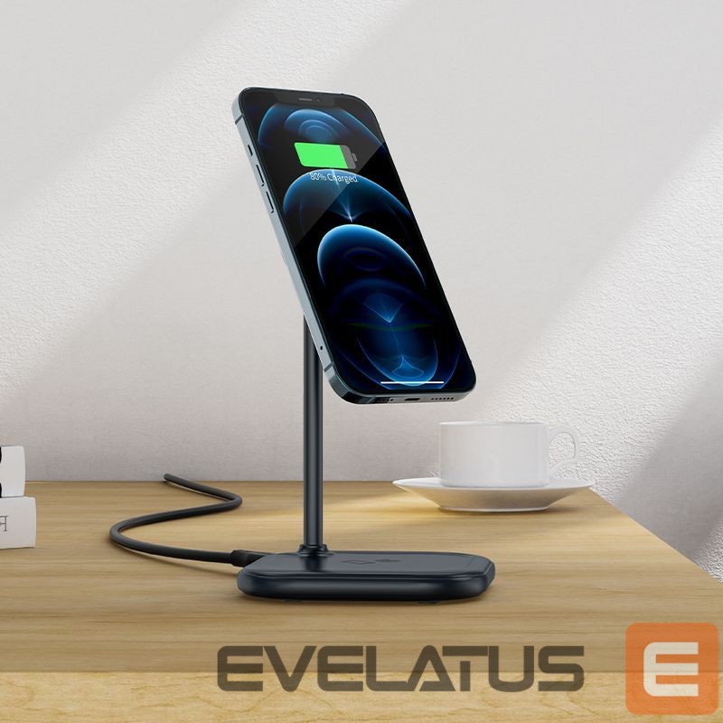 Adapteriai Acefast Acefast 15W Qi Wireless Charger for iPhone (with MagSafe) and Apple AirPods Stand Holder Magnetic Holder Gray (E6 gray)