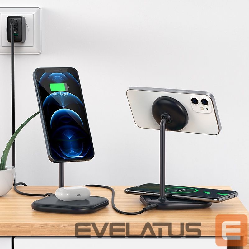 Adapteriai Acefast Acefast 15W Qi Wireless Charger for iPhone (with MagSafe) and Apple AirPods Stand Holder Magnetic Holder Gray (E6 gray)