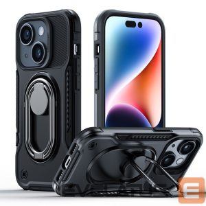 Nugarėlės dėklai Joyroom  Joyroom Dual Hinge case for iPhone 14 armored case with a stand and a ring holder black 