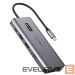Kabelis Choetech  Choetech multifunctional HUB with display 12in1 USB-C to USB-C / USB-A / HDMI / VGA / AUX / SD / TF gray (HUB-M26) 