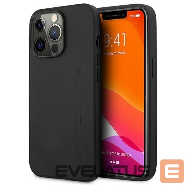 Nugarėlės dėklai Mercedes-Benz AMG AMHCP14LDOLBK iPhone 14 Pro 6.1 "black / black hardcase Leather Hot Stamped