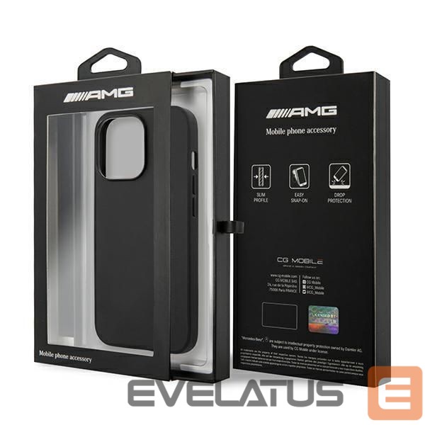 Nugarėlės dėklai Mercedes-Benz AMG AMHCP14LDOLBK iPhone 14 Pro 6.1 "black / black hardcase Leather Hot Stamped