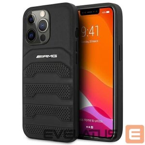 Nugarėlės dėklai Mercedes-Benz  AMG AMHCP14XGSEBK iPhone 14 Pro Max 6,7 "black / black hardcase Leather Debossed Lines 