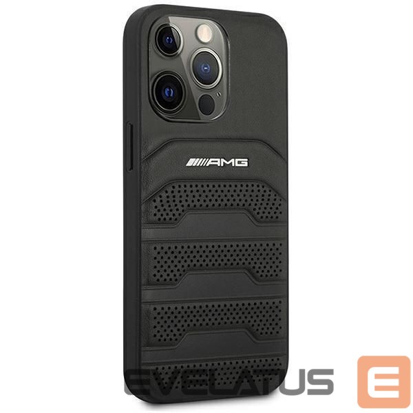 Nugarėlės dėklai Mercedes-Benz AMG AMHCP14XGSEBK iPhone 14 Pro Max 6,7 "black / black hardcase Leather Debossed Lines