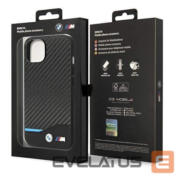 Nugarėlės dėklai BMW Case BMW BMHCP14M22NBCK iPhone 14 Plus 6.7 "black / black Leather Carbon